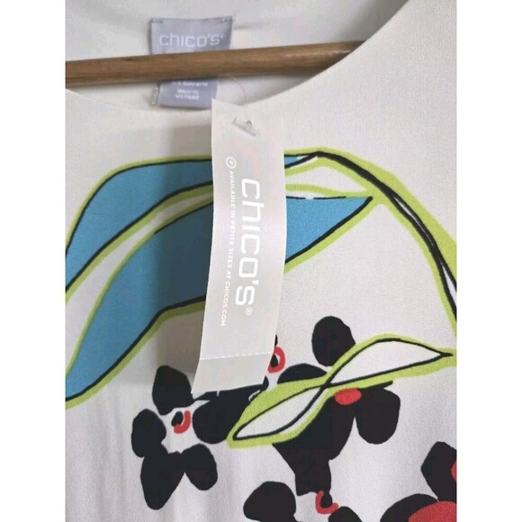 Chico’s Floral Print Shift Dress Women's Medium Tan  Kimono Sleeves Graphic NWT - Picture 3 of 10